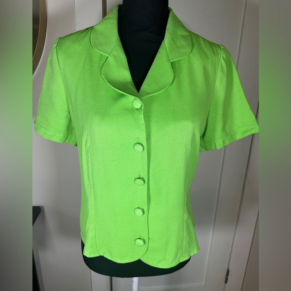 VINTAGE Sag harbor petites Lime Green Button-Up Women's Top - Picture 1 of 3